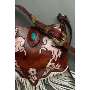 LW Sac à bandoulière en cuir véritable de style bohème pour femmes Vintage Turquoise Stone Fringe Tassel Chain Winter Water Proof - Product Image 3