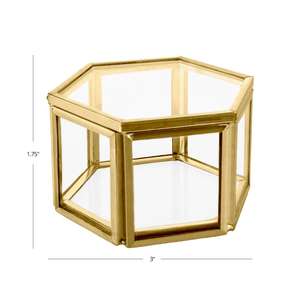Joyero con forma hexagonal, organizador de exhibición de latón dorado y vidrio, caja de recuerdo para almacenamiento, baratija, anillo, pendiente - Product Image 5