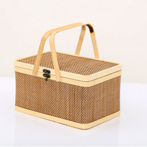 Vintage box with bamboo lid Woven Storage Basket Weaving Bamboo Box with Lid for Lunch Food Tea Gift Picnic Storage