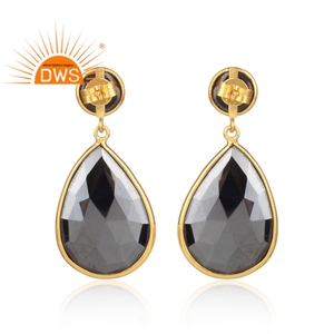 Boucle d'oreille pendante plaquée or 925 véritable, pierre précieuse hématite plaquée, bijoux en argent certifié, vente en gros - Product Image 3