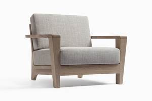 Canapé d'extérieur moderne en bois massif, une place, avec accoudoirs droits et coussin épais pour jardin et terrasse - Product Image 3