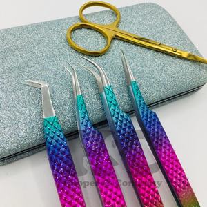 Venta al por mayor de pinzas para extensiones de pestañas pinzas personalizadas con purpurina de arcoíris pinzas para extensiones de pestañas de acero inoxidable con logotipo de visón - Product Image 3