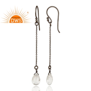 Boucle d'oreille en cristal Quartz pour femmes, chaîne, pendentif, vente en gros, plaqué argent Sterling massif, fabrication de bijoux, vente en gros - Product Image 3