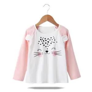Customized Summer Cotton Kids Toddler Girl's Cartoon Long Sleeves Casual Tops