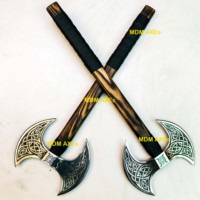 Hache russe à double lame MDM AXES KNIVES, hache viking en acier à haute teneur en carbone HC 5160, manche en bois de rose, 600g, hache de chasse, tomahawk, lame de 3,5 pouces