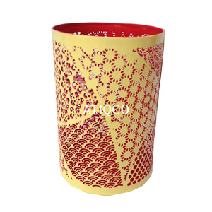 Attractive Yellow Red T-Light Holder Unique Iron Candle Stand with Three Jali Design Home <b>Decoration</b> <b>Party</b> <b>Wall</b> <b>Decorations</b> - Product Image 1