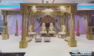 Belle Indien Fidjien D'or de Mariage Mandap Traditionnelle Hindoue Regency Mariage Mandap De Mariage Indien Doré Jali Piliers Mandap - Product Image 6