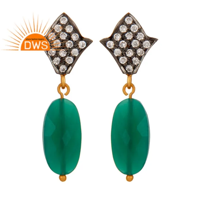 Boucles d'oreilles pour femme, en Onyx vert, plaqué or, argent indien, vente en gros, nouveauté, collection 925