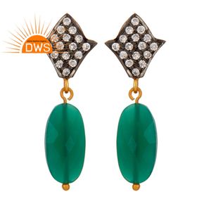 Boucles d'oreilles pour femme, en Onyx vert, plaqué or, argent indien, vente en gros, nouveauté, collection 925 - Product Image 1