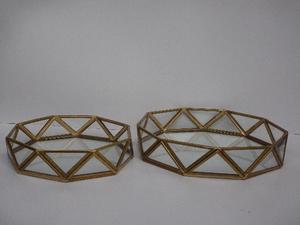 ถาดใส่เครื่องประดับตกแต่งสไตล์โบราณถาดแก้วรูปทรงเรขาคณิตและทองเหลืองหรูหราของขวัญแปลกใหม่ - Product Image 3