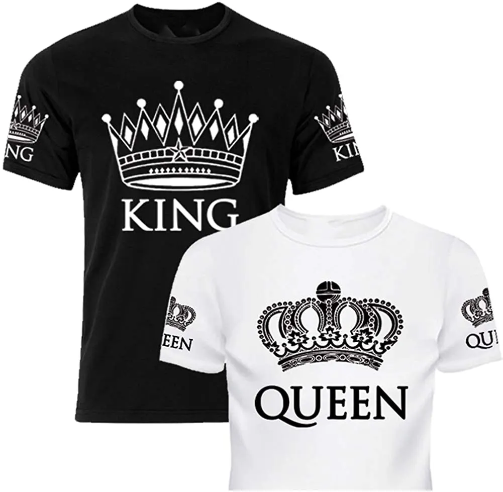 왕과 여왕 일치하는 셔츠 커플 짧은 소매 맞춤형 캐주얼 니트 100% 코튼 PK 지원 의류 염색