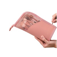 Pochette cosmétique compacte et pratique en PVC à motif géométrique rétractable avec fermeture éclair, couleur personnalisable pour pinceaux de maquillage