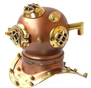 小型6英寸尺寸航海复古潜水头盔航海标志V水肺铜黄铜装饰潜水头盔，具有高级外观