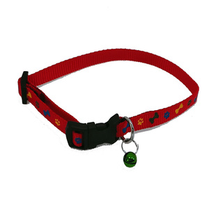2022 New Arrived Red Paw Bone Printed Dog/pet Collar With Plastic Buckle & Bell Pet Collar