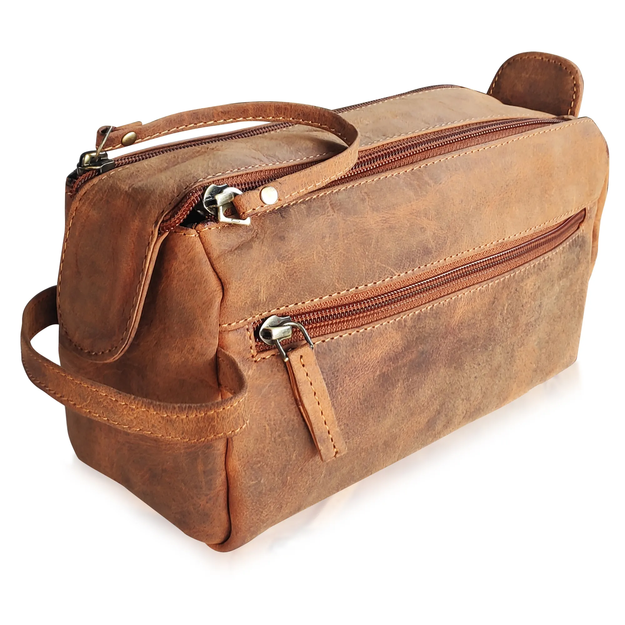 Handcrafted Genuine Waterproof Men's Leather Toiletry Bag Travel Organizer Gifts for Him Her Brown