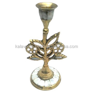 Brass <b>Candle</b> Stand with <b>Mother</b> of Pearl Handmade Kalavastu Elegant Home Decoration - Product Image 1