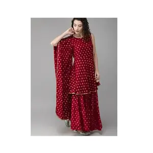 Ropa de oficina informal para mujer, conjunto de 3 piezas, Kurta, Sharara, Dupatta, Material impreso de algodón, última colección a la moda, venta al por mayor - Product Image 1