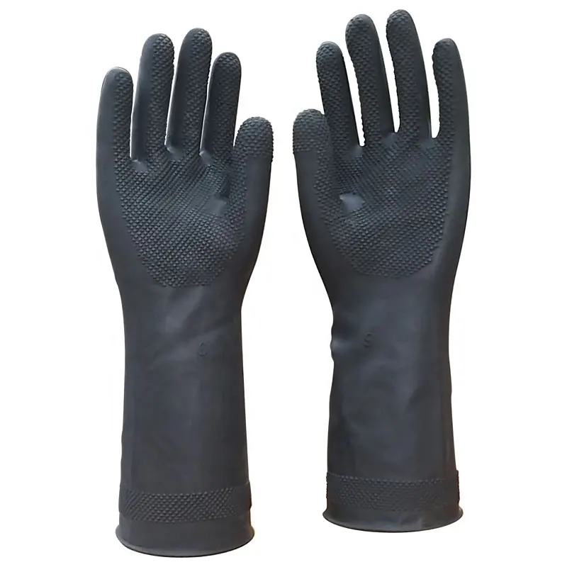 Heavy Duty Black Industrial Latex Rubber Gloves