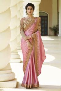 ชุดส่าหรีงานแต่งงานแบบดั้งเดิมของชาวอินเดียชุดส่าหรีผ้าลูกไม้ขอบพิมพ์ลาย - Product Image 4