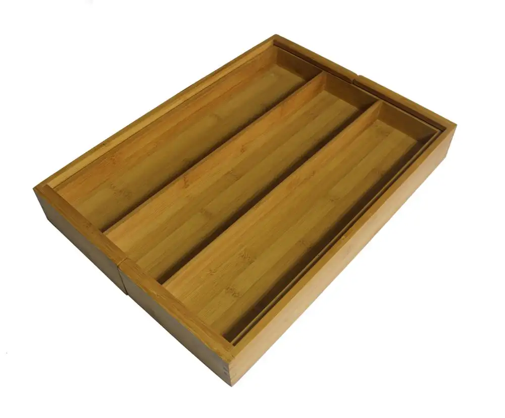 Bamboo Tray 5 Slots Bamboo Tray Expandable Kitchen Drawer Organizer Bamboo Utensil Storage Tray