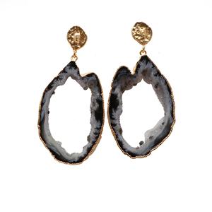 Piezas de piedra preciosa en forma de rebanada, precio al por mayor, Ágata brasileña, oro galvanizado, pendientes, joyería al por mayor - Product Image 1
