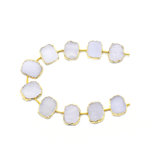 Druzy blanco 13 a 15 MM rectángulo forma Centro perforado chapados en oro 10 cuentas Strand - Product Image 3
