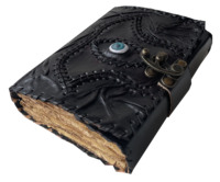 Oeil de sorcière Journal en cuir véritable noir fait à la main Cahier ancien carnet de croquis Sorcellerie Livre d'ombre avec serrure C antique