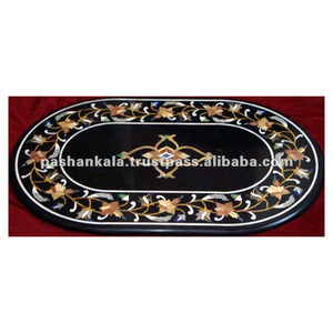 Plateaux de table en marbre noir incrusté - Product Image 1