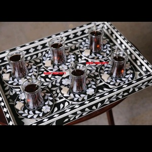 Luxury Mother of Pearl Serving Tray with Coasters | Handmade Decorative Plates & Dishes for Ramadan Eid Home Decor UAE <b>Gift</b> Use - Product Image 1