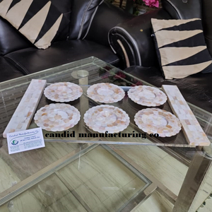 Natural Platter Coaster Luxury Design of Acrylic Tray with Mother of Pearl Tray with Arabic Platters - Product Image 1