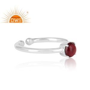 Garnet Gemstone Prong Set Ring High Quality 925 Sterling Shiny Silver Adjustable Band Ring Handmade Jewelry Wholesale - Product Image 2
