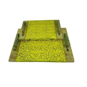 Juego de dos bandejas de servir de diferentes tamaños en madera y metal, bandeja para aperitivos y dulces con diseño islámico al precio más bajo. - Product Image 6