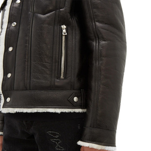 OEM Custom New Fashion <b>Men</b> <b>Shearling</b> Lined Faux Leather Flight <b>Jacket</b> Winter Bomber <b>Jacket</b> Wholesale - Product Image 4