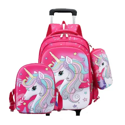 Trolley school bag big wheel set New Design 3 in 1 unicorn trolley School Backpack bag set with wheels