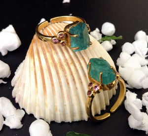 Bague en argent Sterling 925 plaqué or, fait à la main, unisexe, usage quotidien, topaze Tourmaline bleue, pierre précieuse rugueuse, tendance, sur mesure - Product Image 3