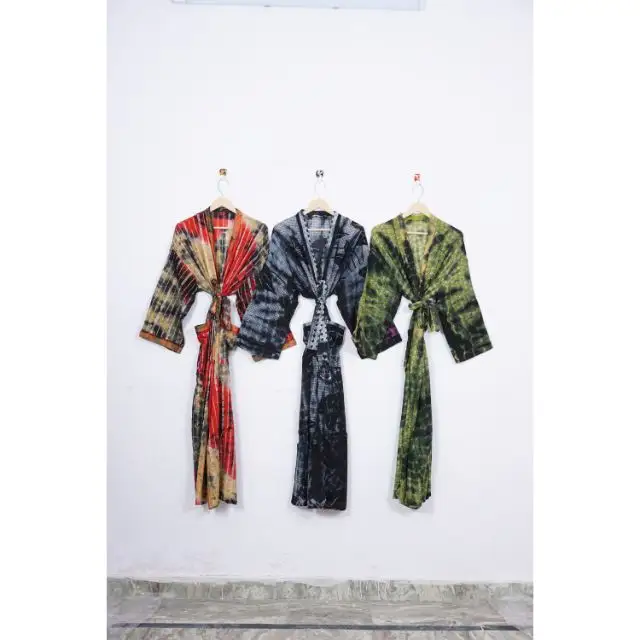 Indian Handmade Women Silk Sari Kimono Jacket 100 % Tie Dye Silk Kimono Bathrobe Maxi Jacket Dressing Gown