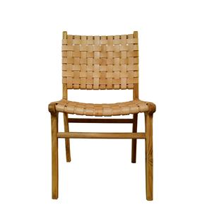 Chaise de salle à manger en teck, cuir véritable, noir et marron - Product Image 2