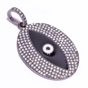 Nouveauté Zircon cubique Designer pierre précieuse plaqué noir bijoux fins en argent Sterling 925 Micro pavé pendentif à breloque oeil personnalisé