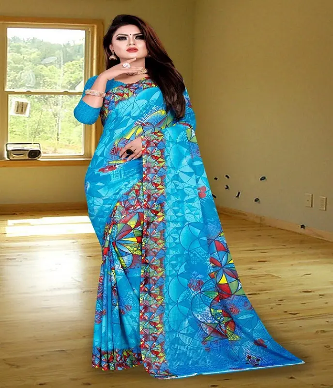 Saree Cetakan Digital Mewah untuk Wanita, Pakaian Kasual Reguler Saree Sederhana untuk Wanita dengan Harga Rendah
