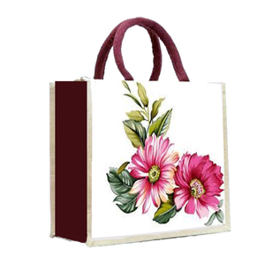 Sacs à provisions fourre-tout mode impression sacs de jute poche extérieure fabriqués en Inde Bengale occidental - Product Image 1