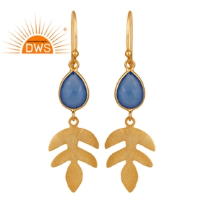 Indian Silver Jewelry Manufacturer Supplier Leaf Design Solid 925 Silver 18k <b>Gold</b> Plated Dangle <b>Earrings</b> Wholesaler - Product Image 1