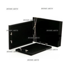 Juego de bandejas para servir dulces de color negro de madera de dos tamaños diferentes Bandeja para servir té y café al precio más bajo - Product Image 1