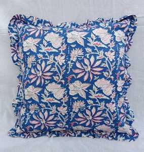 Floral Print Indian Cotton Cushion <b>Cover</b> in Pure Cotton - Product Image 1