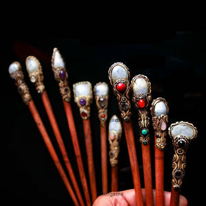 Cuentas de arcilla multicolor para el pelo, palo de cristal con piedra lunar, lapislázuli, varita de piedra, accesorios para el cabello - Product Image 6