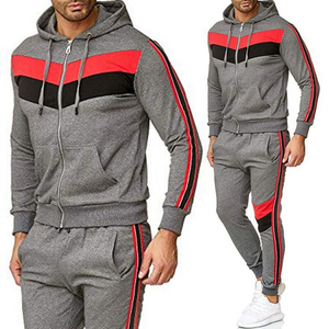 Ensemble de sport d'hiver pour homme, deux pièces, imprimé uni, 100% coton, sweat-shirt à fermeture éclair, pantalon, séchage rapide, léger - Product Image 2