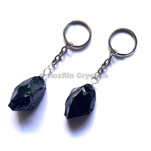 พวงกุญแจหินออบซิเดียนสีดำธรรมชาติคุณภาพดี - Product Image 1