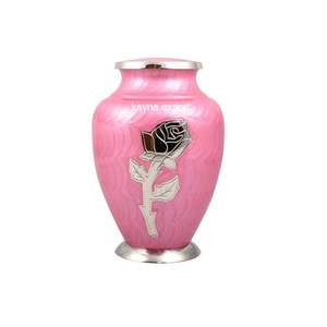 Rose plaquée nickel brillant gravé belle urne de crémation fini en émail de couleur rose adulte artisan indien fait des urnes faites à la main - Product Image 1