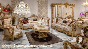 Sofá de Salón de Estilo Clásico Tallado a Mano, Muebles de Salón de Lujo Tallados a Mano en Madera, Sofá de Salón Dorado de Estilo Real - Product Image 6