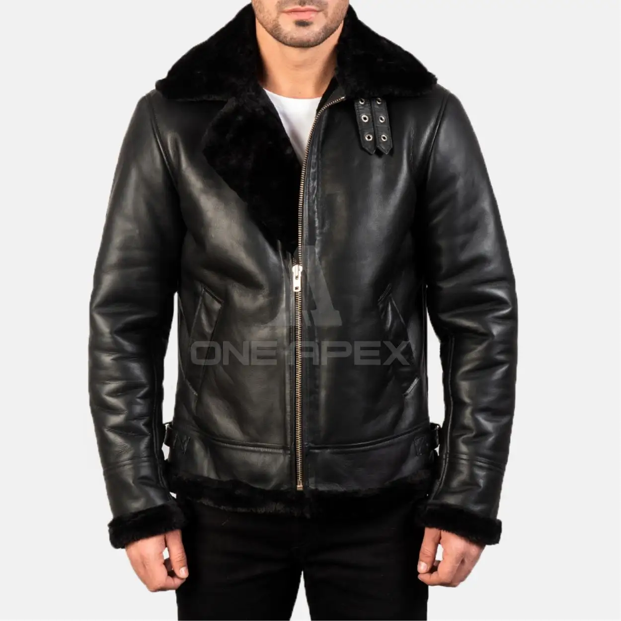 High Quality Original Leather Jacket With Fur New fashion Long Collar Original Fur Real Leather Jacket Men By One Apex