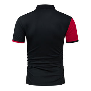 Polo de manga corta para hombre, Camisa de algodón de retales con logotipo personalizado bordado, color bloque - Product Image 3